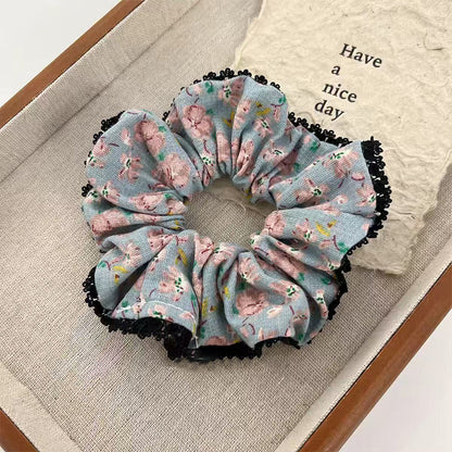 Pastoral Rose Cloth Scrunchie Hair Accessory For Spring Featuring Fabric Inlay