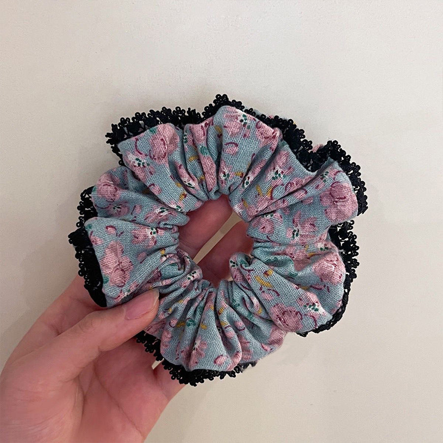 Pastoral Rose Cloth Scrunchie Hair Accessory For Spring Featuring Fabric Inlay