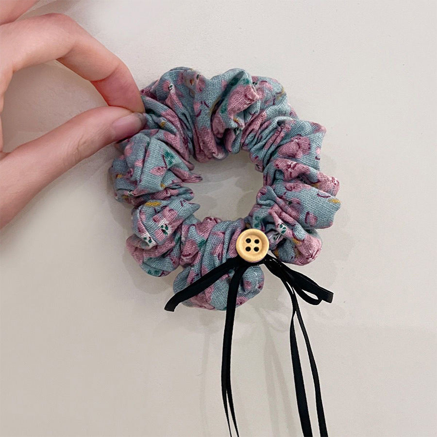 Pastoral Rose Cloth Scrunchie Hair Accessory For Spring Featuring Fabric Inlay