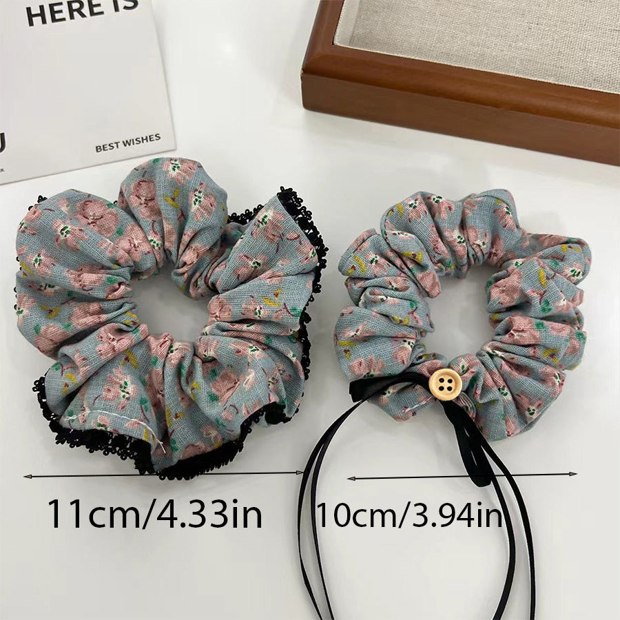 Pastoral Rose Cloth Scrunchie Hair Accessory For Spring Featuring Fabric Inlay