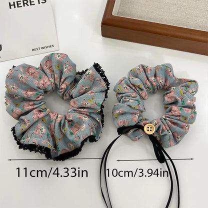 Pastoral Rose Cloth Scrunchie Hair Accessory For Spring Featuring Fabric Inlay