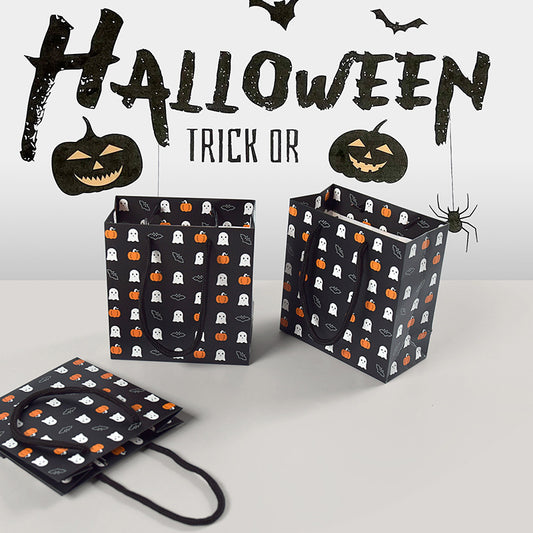 Halloween Cartoon Style Paper Gift Bags In White For Party Supplies And Festive Celebrations