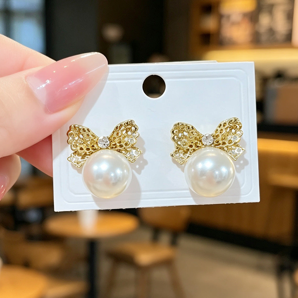 Gold Bow Tie Stud Earrings For Women Featuring Electroplated Finish And 304 Stainless Steel Posts