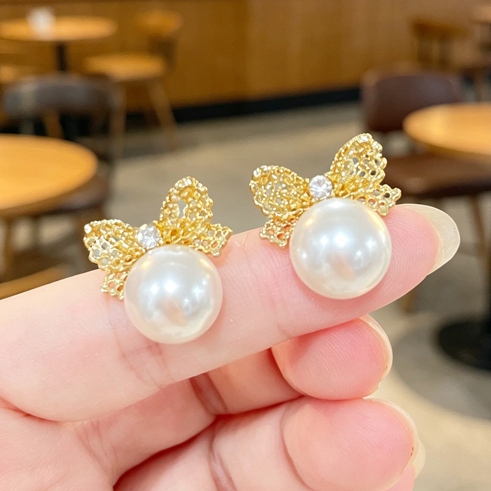 Gold Bow Tie Stud Earrings For Women Featuring Electroplated Finish And 304 Stainless Steel Posts