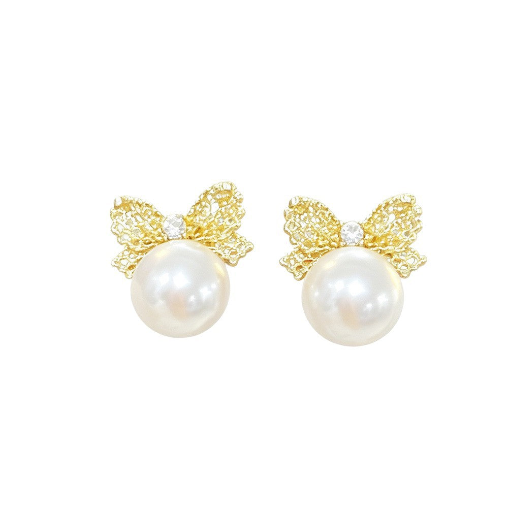 Gold Bow Tie Stud Earrings For Women Featuring Electroplated Finish And 304 Stainless Steel Posts