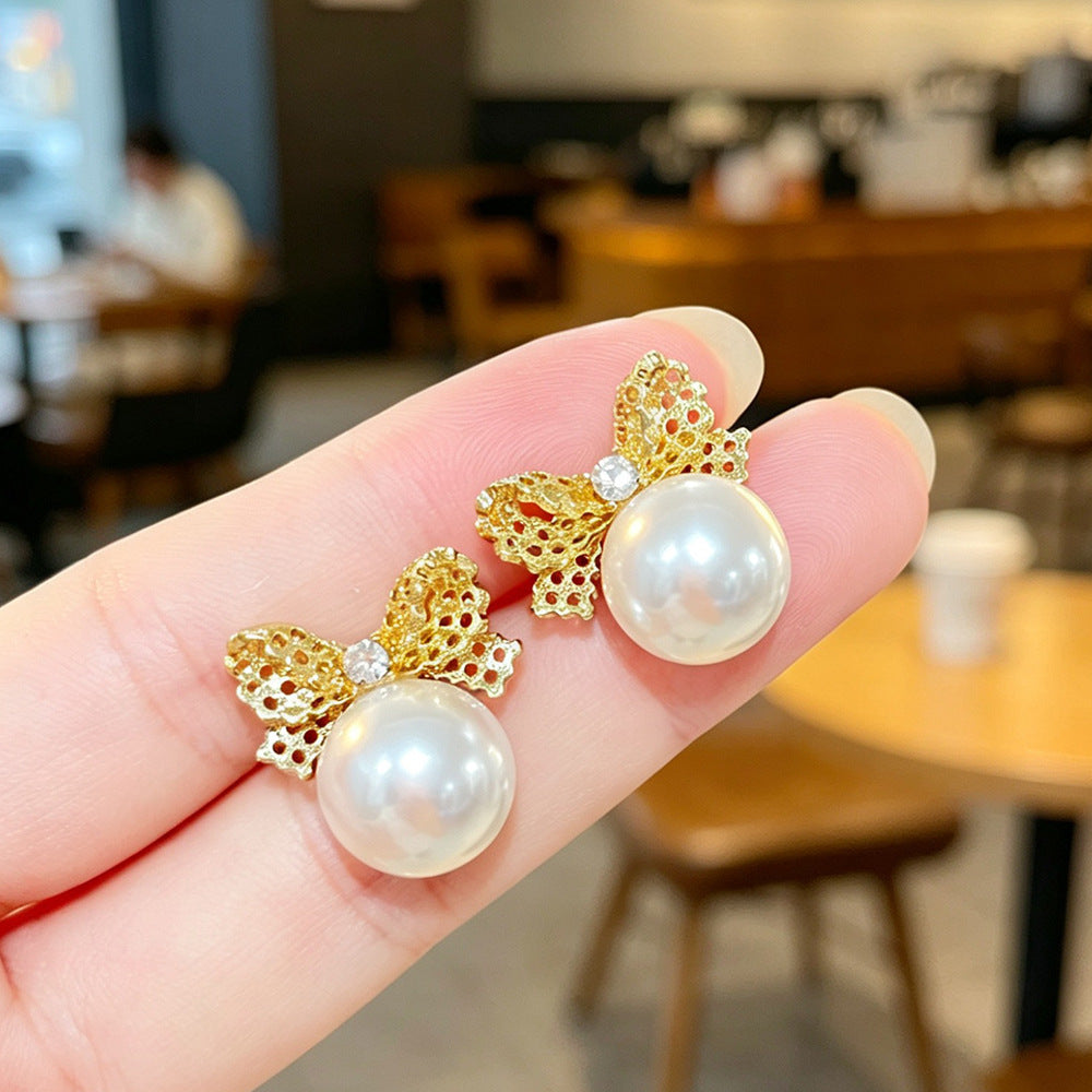 Gold Bow Tie Stud Earrings For Women Featuring Electroplated Finish And 304 Stainless Steel Posts