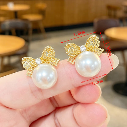 Gold Bow Tie Stud Earrings For Women Featuring Electroplated Finish And 304 Stainless Steel Posts