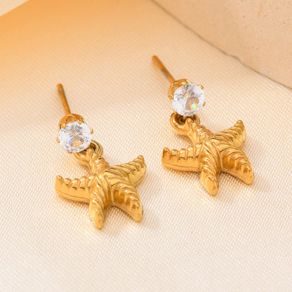 Unisex Starfish Shell Bracelet With Zircon Inlay, Casual Jewelry Set