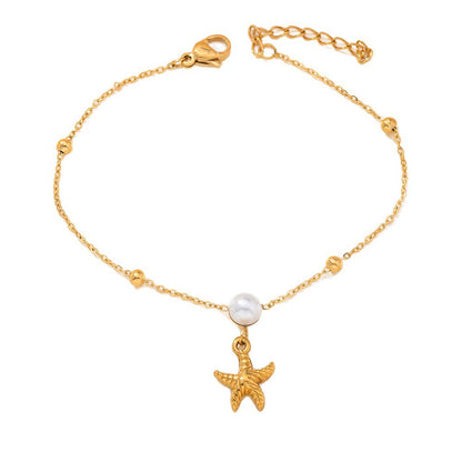 Unisex Starfish Shell Bracelet With Zircon Inlay, Casual Jewelry Set