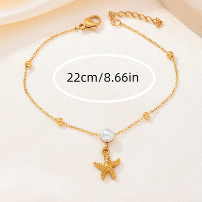 Unisex Starfish Shell Bracelet With Zircon Inlay, Casual Jewelry Set