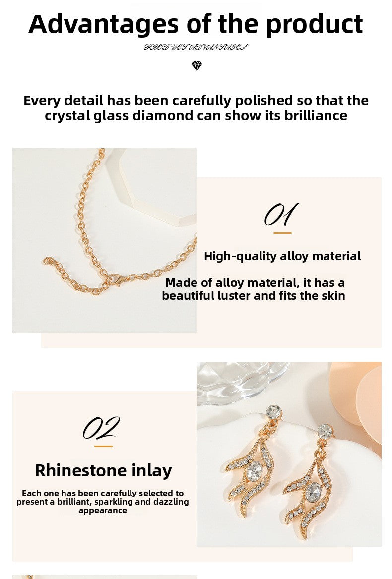 Women’s Jewelry Set Featuring Plant Pattern With Electroplated Alloy And Rhinestones, Cable Chain Included