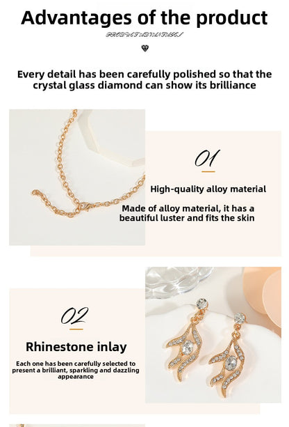 Women’s Jewelry Set Featuring Plant Pattern With Electroplated Alloy And Rhinestones, Cable Chain Included