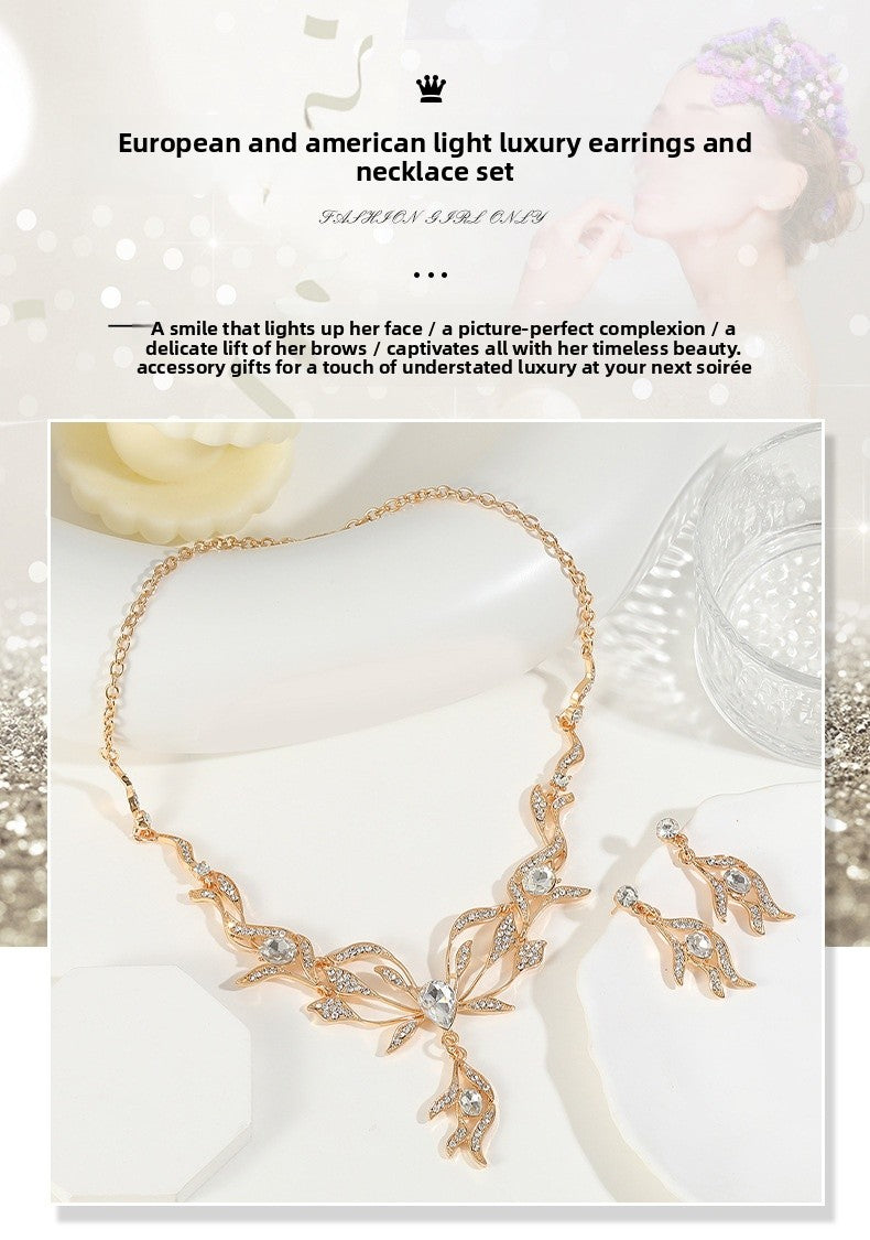 Women’s Jewelry Set Featuring Plant Pattern With Electroplated Alloy And Rhinestones, Cable Chain Included