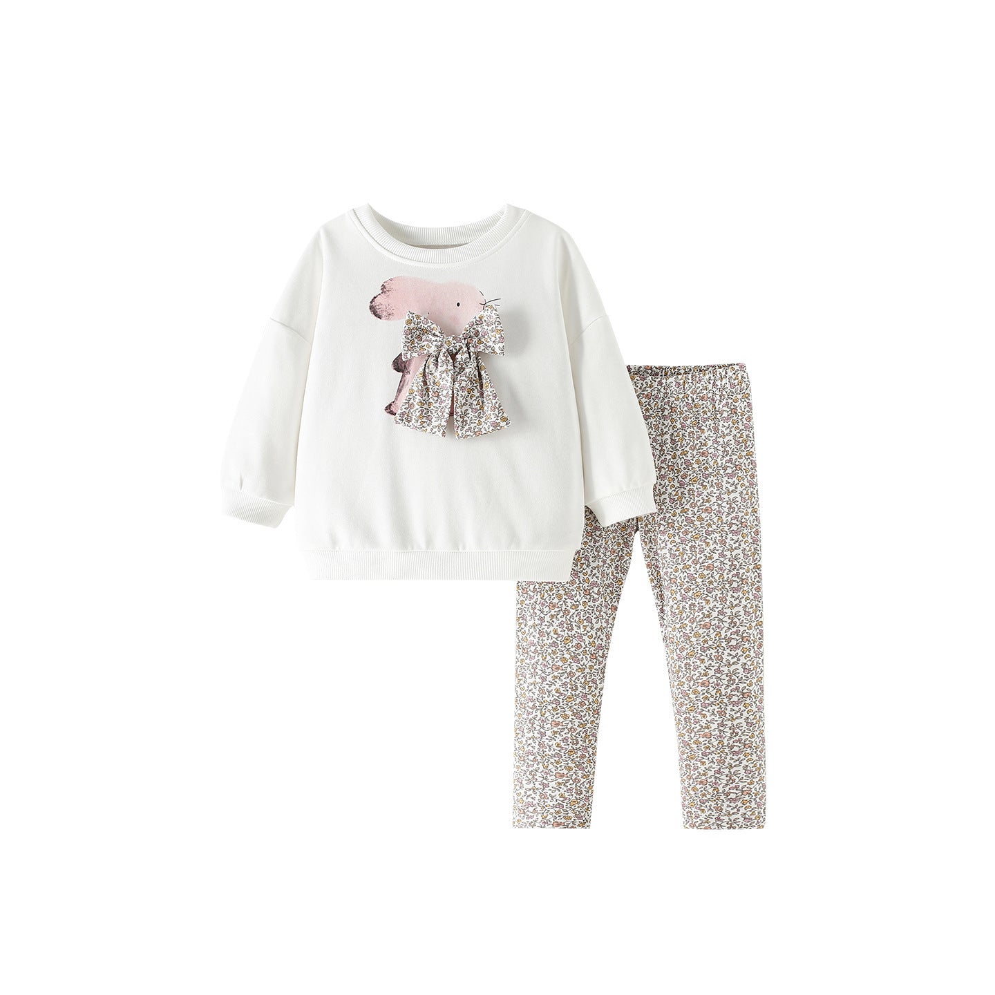 Cute Cartoon Cotton Kids Clothing Set For Girls Featuring Printing, 2 Pieces Pant Co-ord Set