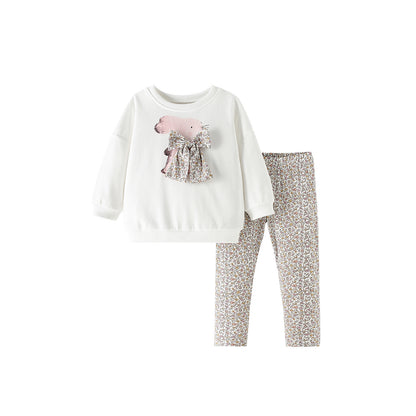 Cute Cartoon Cotton Kids Clothing Set For Girls Featuring Printing, 2 Pieces Pant Co-ord Set