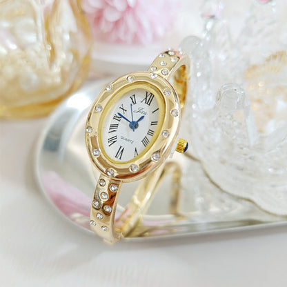Women's Oval Dial Quartz Watch With Alloy Strap Featuring Ordinary Glass Mirror And Pointer Display