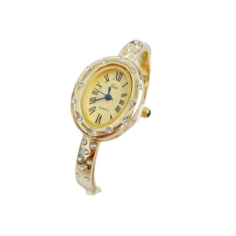 Women's Oval Dial Quartz Watch With Alloy Strap Featuring Ordinary Glass Mirror And Pointer Display