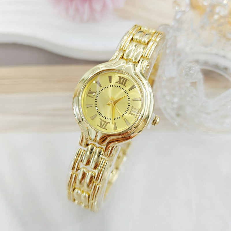 Women's Quartz Watch With Round Dial And Alloy Strap Featuring Ordinary Glass Mirror And Single Folding Buckle