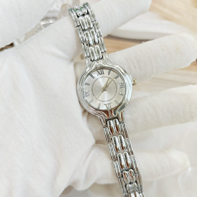 Women's Quartz Watch With Round Dial And Alloy Strap Featuring Ordinary Glass Mirror And Single Folding Buckle
