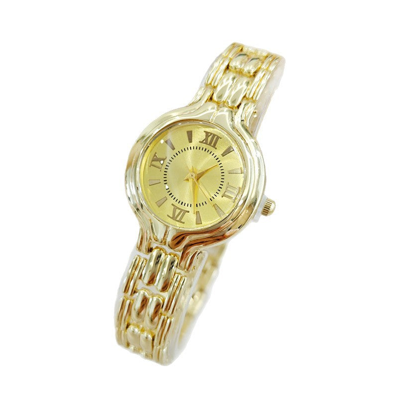 Women's Quartz Watch With Round Dial And Alloy Strap Featuring Ordinary Glass Mirror And Single Folding Buckle