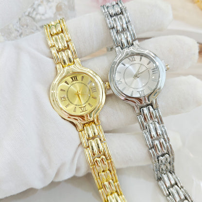 Women's Quartz Watch With Round Dial And Alloy Strap Featuring Ordinary Glass Mirror And Single Folding Buckle