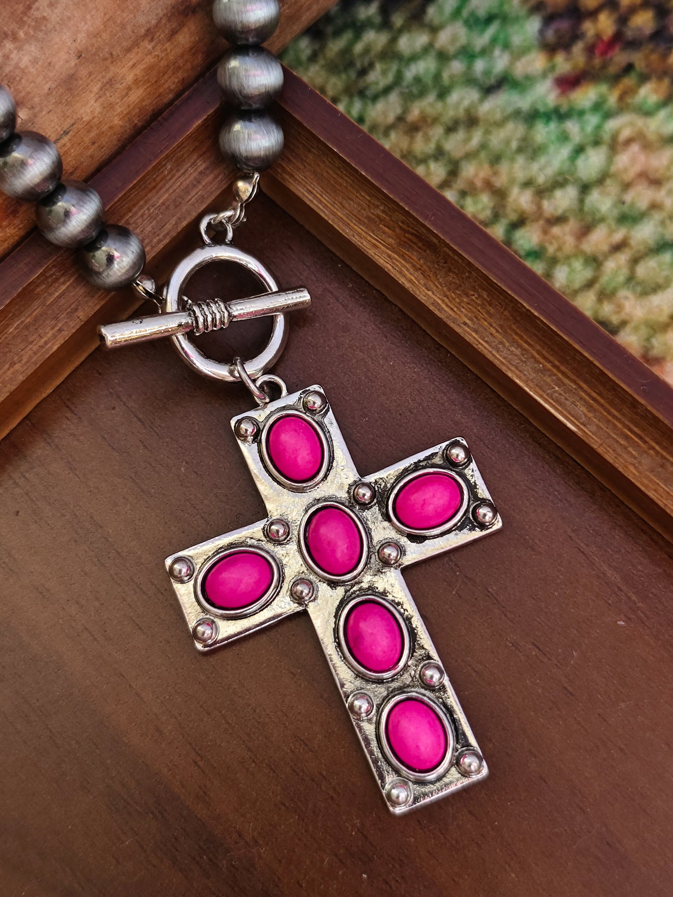 Electroplated Zinc Alloy Pendant With Turquoise Inlay, Featuring Zinc Alloy Chain In Bohemian Style For Women, Available In Cyan
