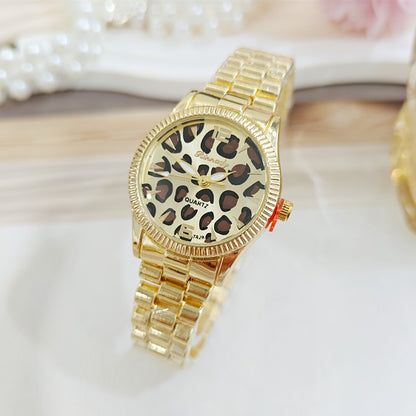 Women's Quartz Watch With Round Dial, Alloy Strap, Single Folding Buckle, And Ordinary Glass Mirror