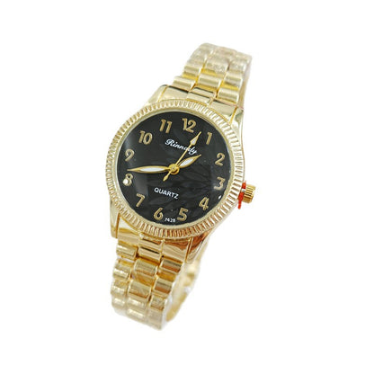 Women's Quartz Watch With Round Dial, Alloy Strap, Single Folding Buckle, And Ordinary Glass Mirror