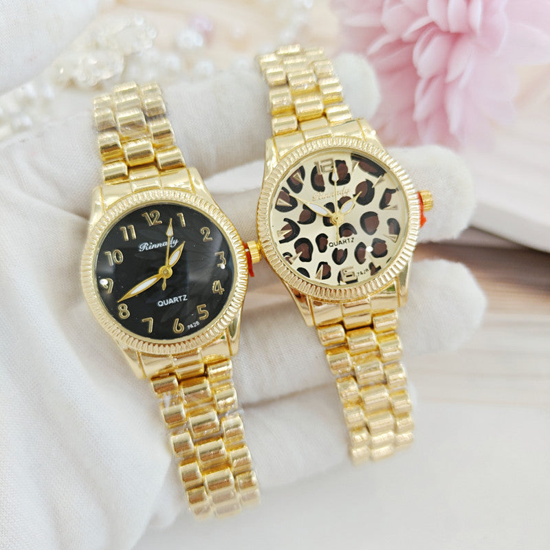 Women's Quartz Watch With Round Dial, Alloy Strap, Single Folding Buckle, And Ordinary Glass Mirror