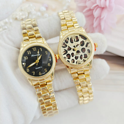 Women's Quartz Watch With Round Dial, Alloy Strap, Single Folding Buckle, And Ordinary Glass Mirror