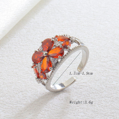 Luxurious Elaborate Flowers Open Ring For Women In Copper With Zircon Inlay