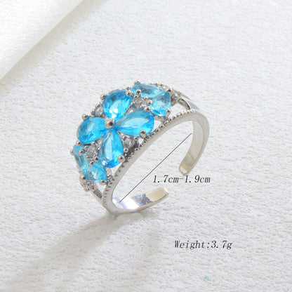 Luxurious Elaborate Flowers Open Ring For Women In Copper With Zircon Inlay
