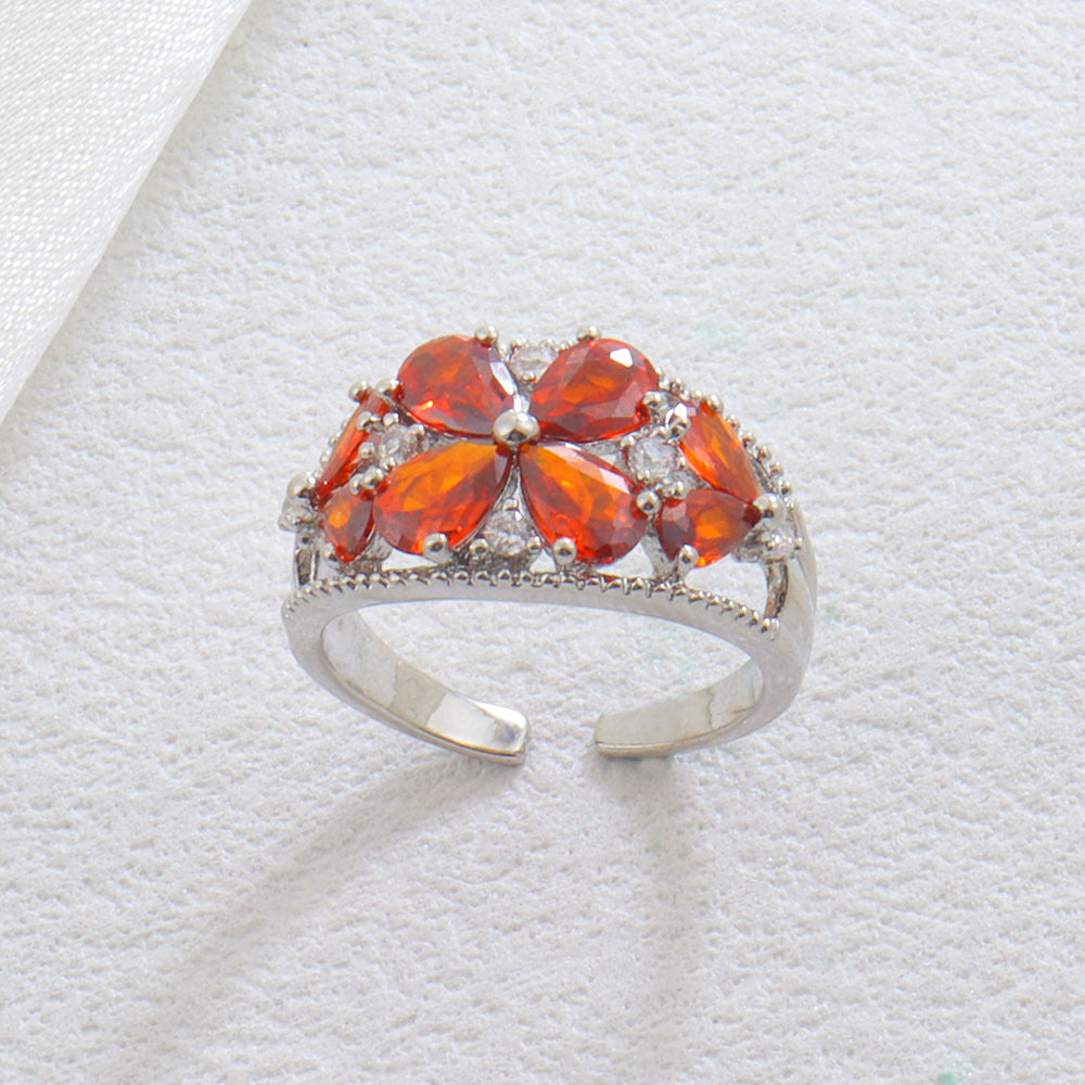 Luxurious Elaborate Flowers Open Ring For Women In Copper With Zircon Inlay