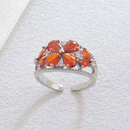 Luxurious Elaborate Flowers Open Ring For Women In Copper With Zircon Inlay