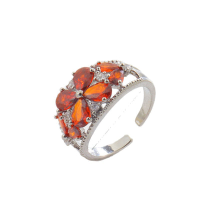 Luxurious Elaborate Flowers Open Ring For Women In Copper With Zircon Inlay