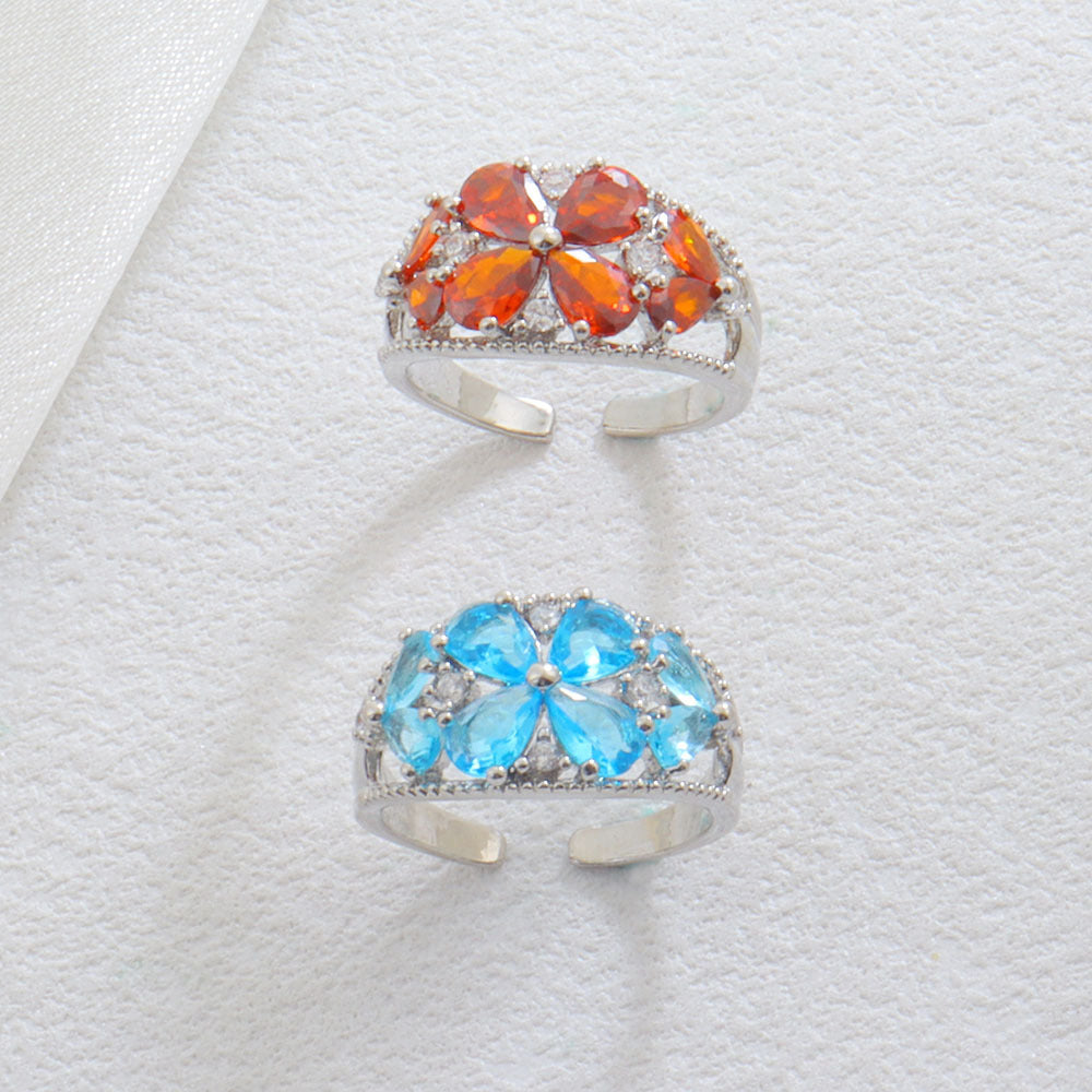 Luxurious Elaborate Flowers Open Ring For Women In Copper With Zircon Inlay