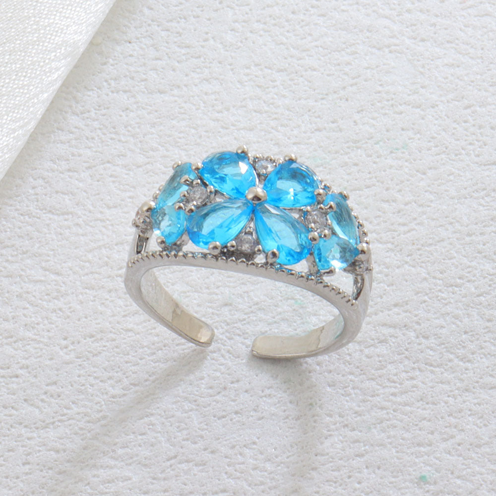Luxurious Elaborate Flowers Open Ring For Women In Copper With Zircon Inlay