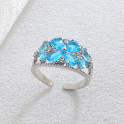 Luxurious Elaborate Flowers Open Ring For Women In Copper With Zircon Inlay