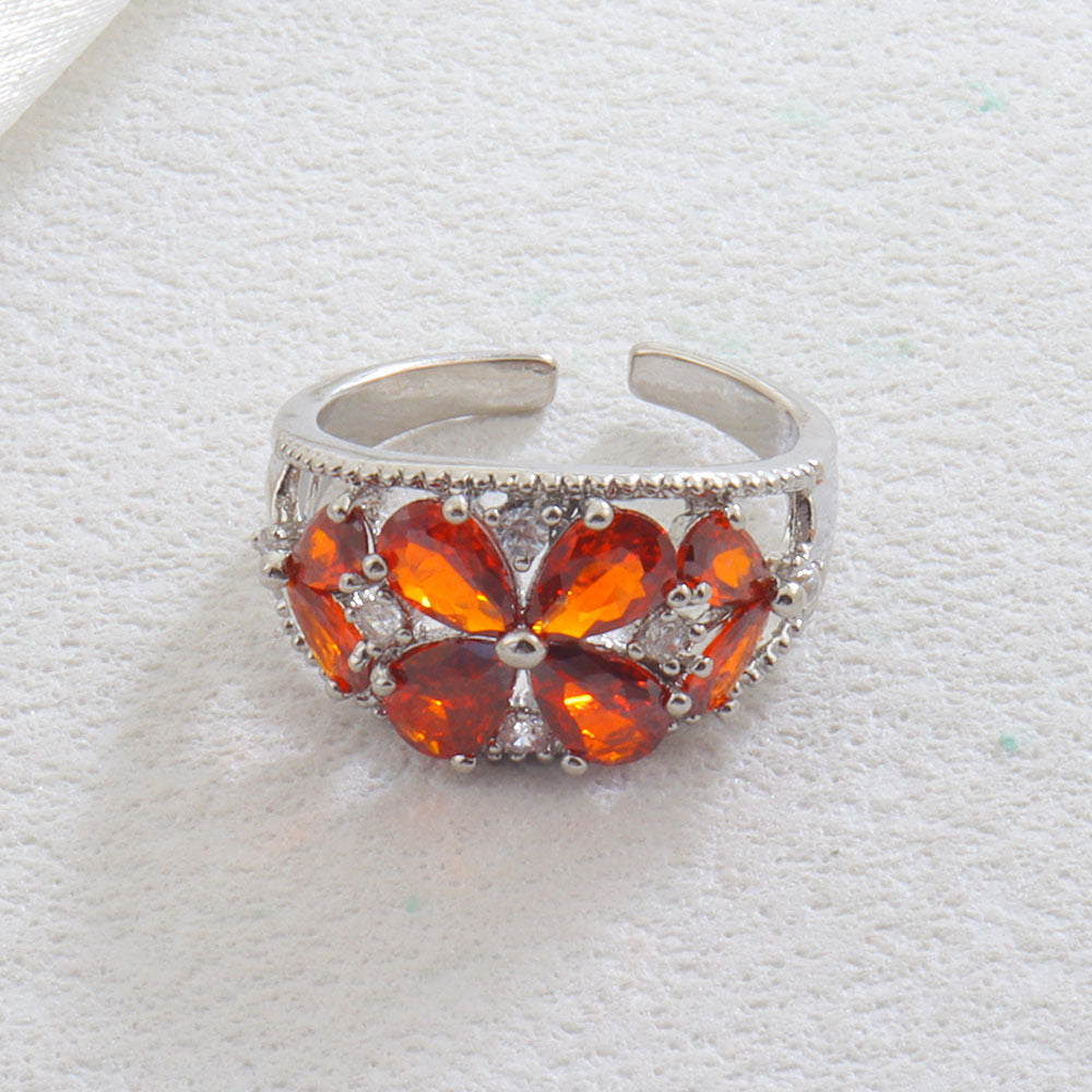 Luxurious Elaborate Flowers Open Ring For Women In Copper With Zircon Inlay