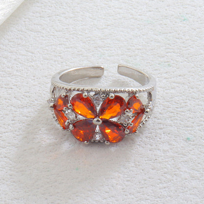 Luxurious Elaborate Flowers Open Ring For Women In Copper With Zircon Inlay