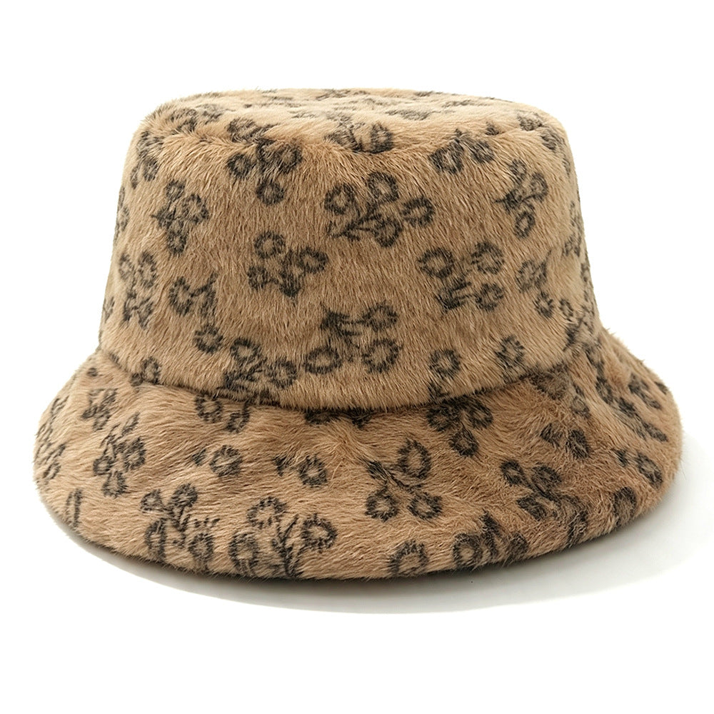 Ditsy Floral Warm Sweet Unisex Bucket Hat With Short Brim, Plush Material And Plush Craft Adult Hat