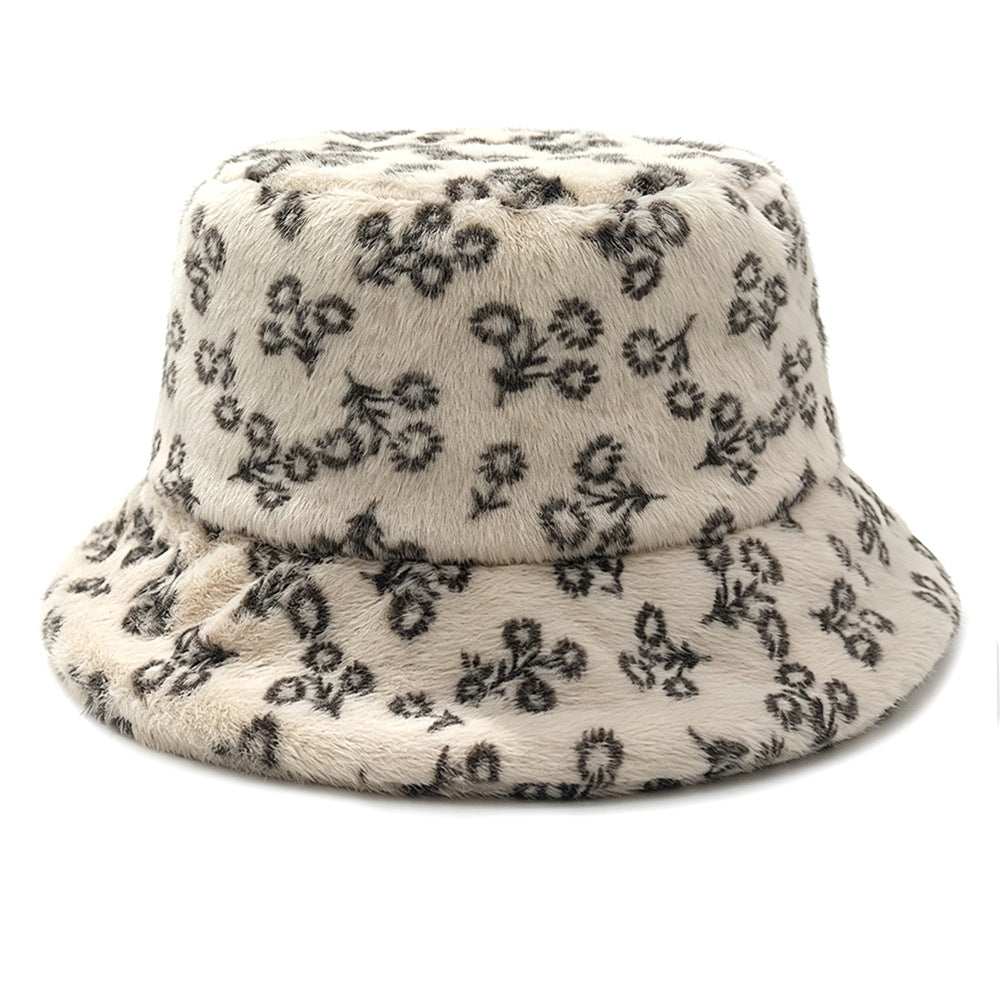 Ditsy Floral Warm Sweet Unisex Bucket Hat With Short Brim, Plush Material And Plush Craft Adult Hat
