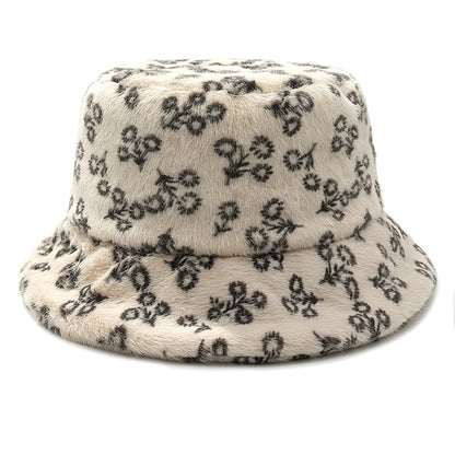 Ditsy Floral Warm Sweet Unisex Bucket Hat With Short Brim, Plush Material And Plush Craft Adult Hat