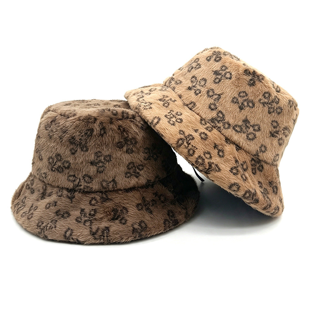 Ditsy Floral Warm Sweet Unisex Bucket Hat With Short Brim, Plush Material And Plush Craft Adult Hat