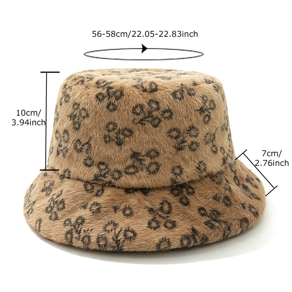 Ditsy Floral Warm Sweet Unisex Bucket Hat With Short Brim, Plush Material And Plush Craft Adult Hat