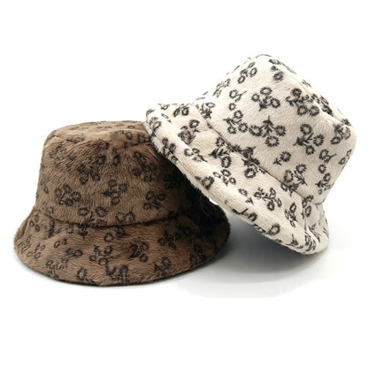 Ditsy Floral Warm Sweet Unisex Bucket Hat With Short Brim, Plush Material And Plush Craft Adult Hat