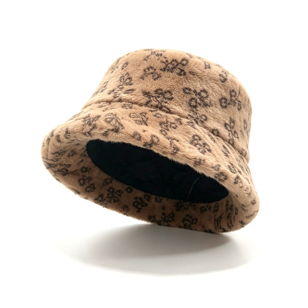 Ditsy Floral Warm Sweet Unisex Bucket Hat With Short Brim, Plush Material And Plush Craft Adult Hat