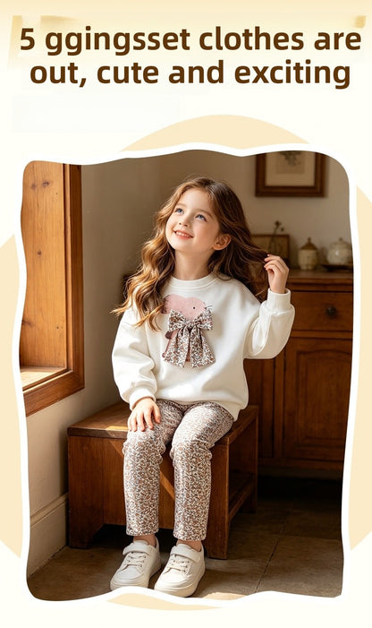 Cute Cartoon Cotton Kids Clothing Set For Girls Featuring Printing, 2 Pieces Pant Co-ord Set