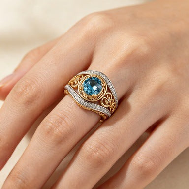 Retro Geometric Gold Alloy Ring For Women Featuring Zircon Inlay