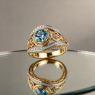Retro Geometric Gold Alloy Ring For Women Featuring Zircon Inlay